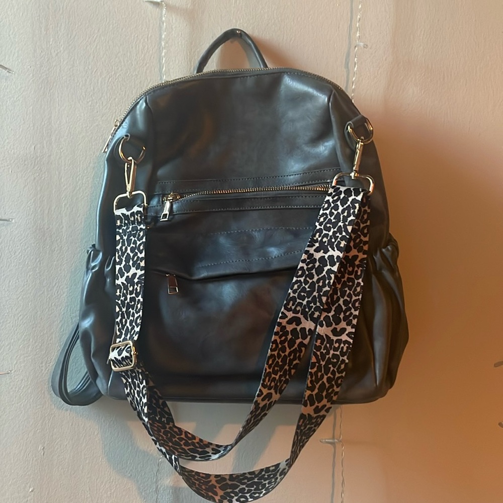 Grey leather backpack purse BRAND NEW